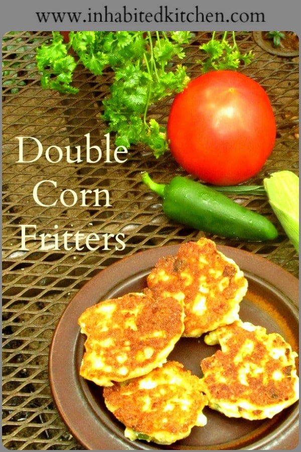 Double Corn Fritters, made with cornmeal, have twice the corn flavor, and no gluten! Crisp, but also tender and moist from the corn and other vegetables! 