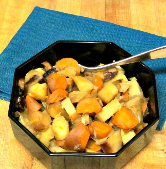 "Bake" root vegetables in a slow cooker - set it up in the morning, and make enough for several meals. An easy and delicious winter vegetable recipe.