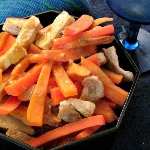 Three Orange Pork - two orange colored vegetables, and a little orange juice come together with tender pork loin in a fast and easy one pot dinner!