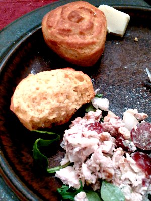 Dinner - chicken salad and corn muffins