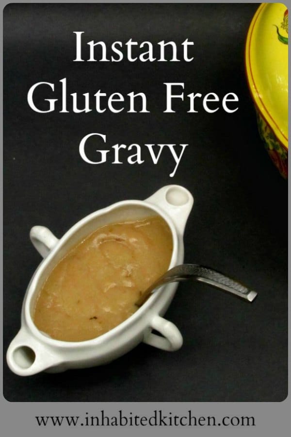 Make Instant Gluten Free Gravy in five minutes! All you need are Inhabited Kitchen's Gluten Free Roux Cubes, and a cup of flavorful broth.