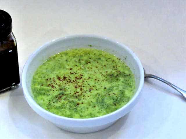 A bowl of Instant Cream of Spinach Soup